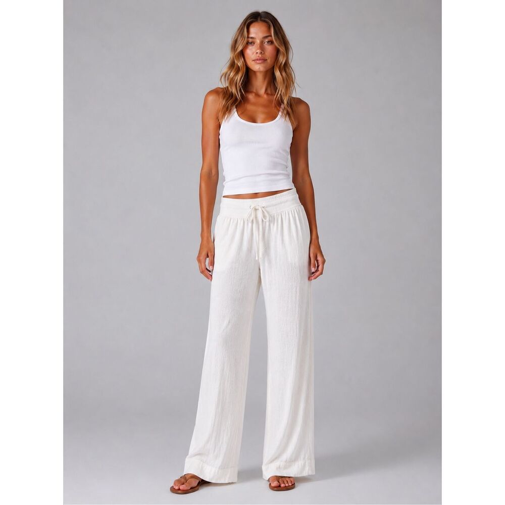 James Perse White Cotton Wide Leg Drawstring Lounge Pants (B)